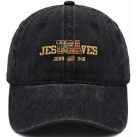 Funny Jesus Saves USA John 3 16 Washed Cotton Baseball Cap Christian 4th Of July Bible Verse