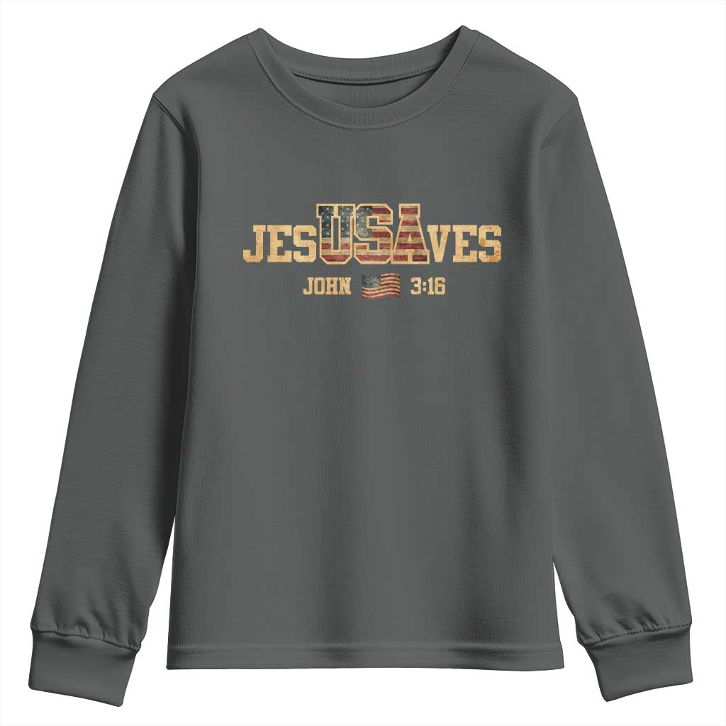 Funny Jesus Saves USA John 3 16 Youth Sweatshirt Christian 4th Of July Bible Verse - Wonder Print Shop