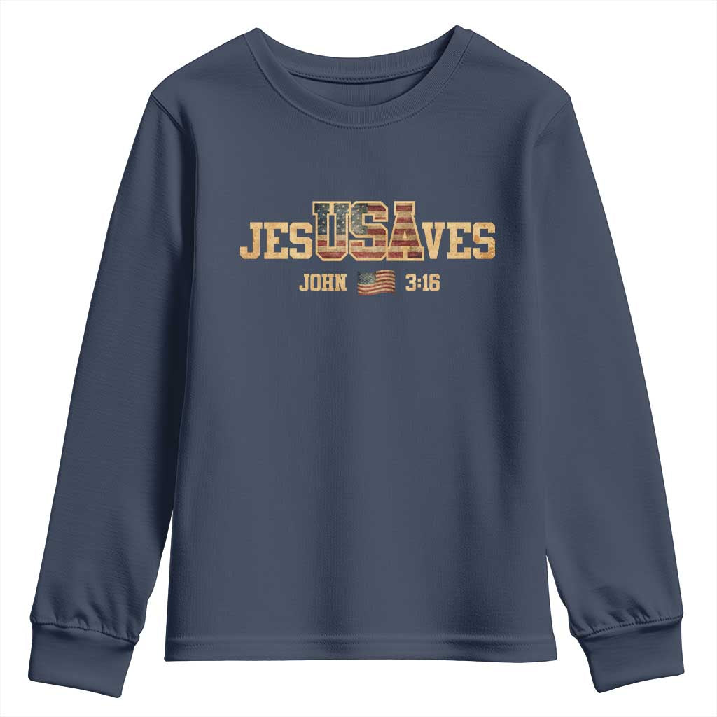Funny Jesus Saves USA John 3 16 Youth Sweatshirt Christian 4th Of July Bible Verse - Wonder Print Shop