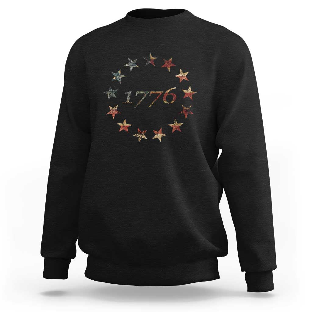 13 Star Flag Betsy Ross Distressed American Flag 1776 USA Sweatshirt 4th Of July - Wonder Print Shop