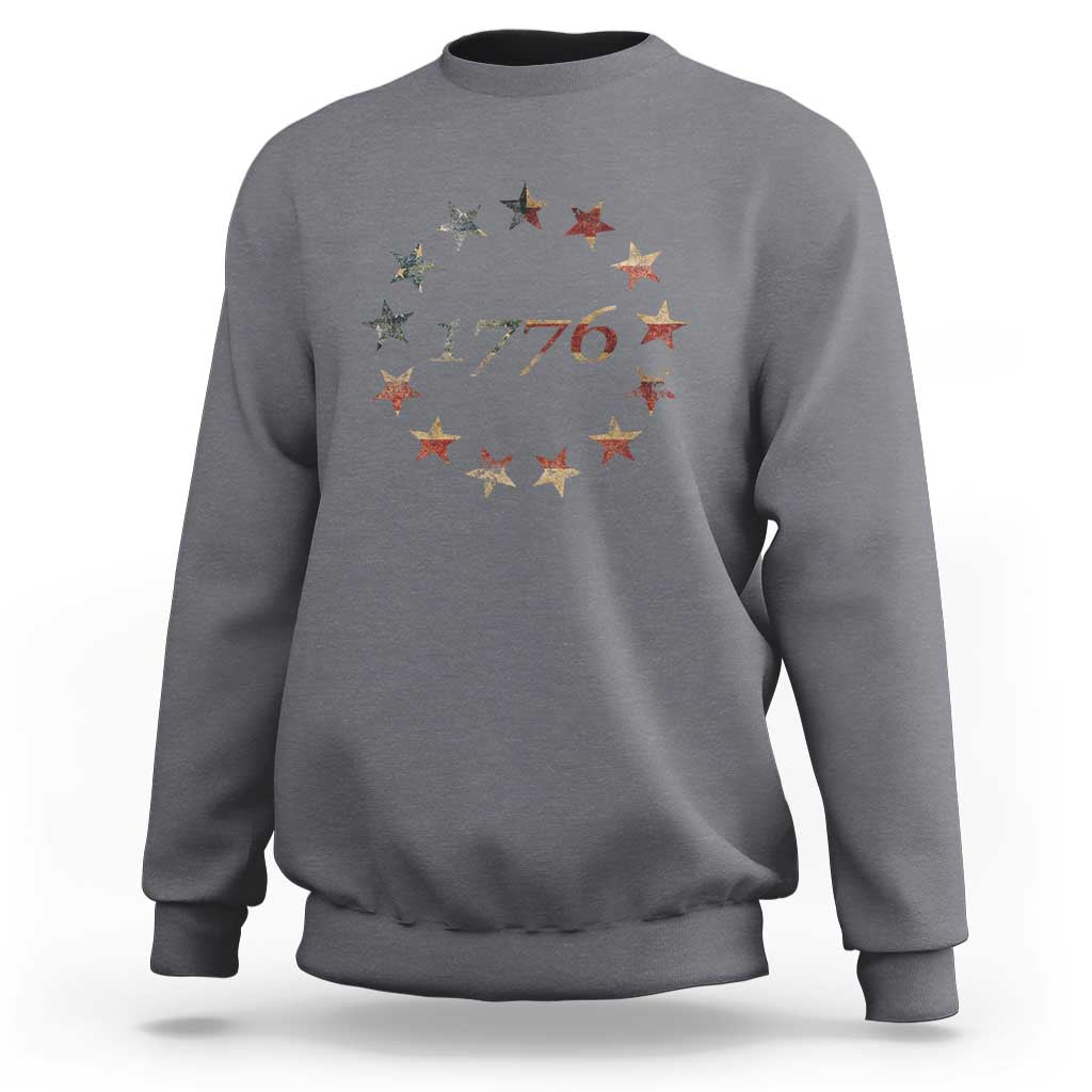 13 Star Flag Betsy Ross Distressed American Flag 1776 USA Sweatshirt 4th Of July - Wonder Print Shop