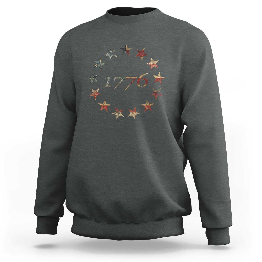 13 Star Flag Betsy Ross Distressed American Flag 1776 USA Sweatshirt 4th Of July - Wonder Print Shop