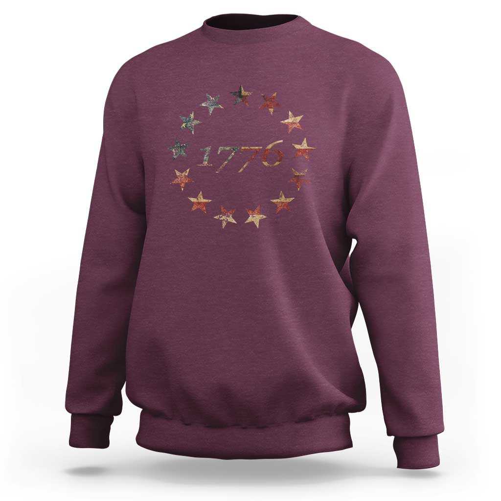 13 Star Flag Betsy Ross Distressed American Flag 1776 USA Sweatshirt 4th Of July - Wonder Print Shop