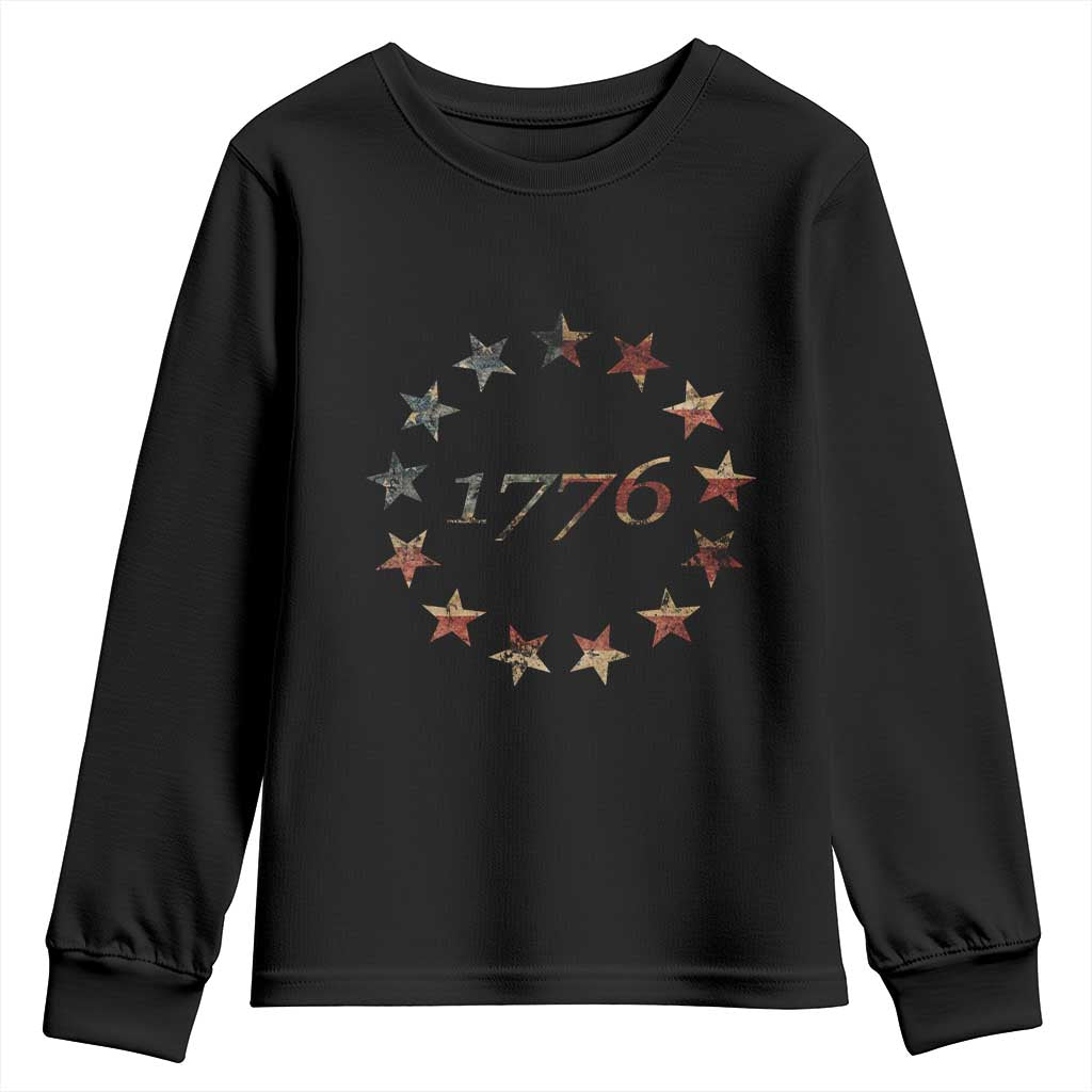 13 Star Flag Betsy Ross Distressed American Flag 1776 USA Youth Sweatshirt 4th Of July - Wonder Print Shop