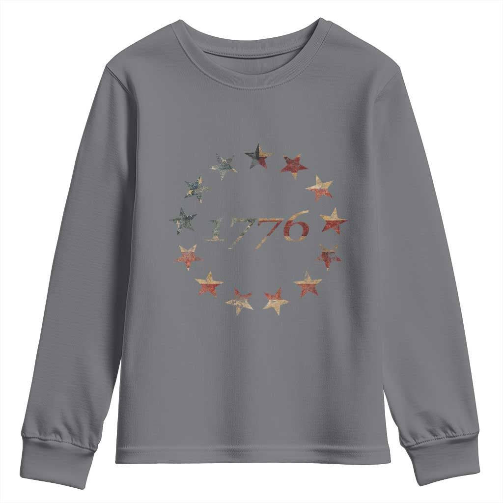 13 Star Flag Betsy Ross Distressed American Flag 1776 USA Youth Sweatshirt 4th Of July - Wonder Print Shop