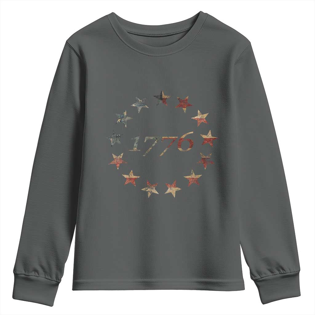 13 Star Flag Betsy Ross Distressed American Flag 1776 USA Youth Sweatshirt 4th Of July - Wonder Print Shop