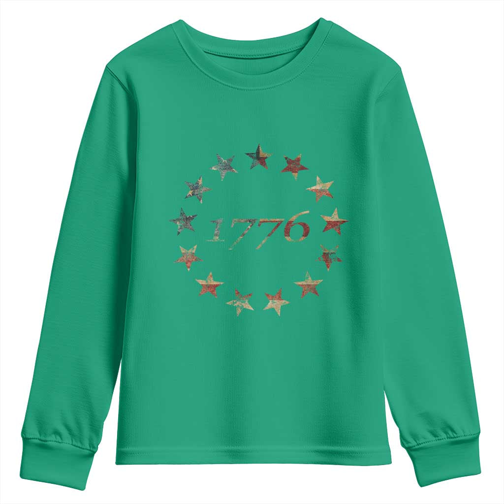 13 Star Flag Betsy Ross Distressed American Flag 1776 USA Youth Sweatshirt 4th Of July - Wonder Print Shop