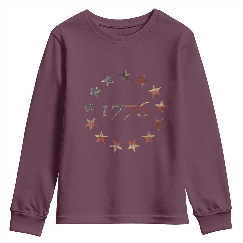 13 Star Flag Betsy Ross Distressed American Flag 1776 USA Youth Sweatshirt 4th Of July - Wonder Print Shop