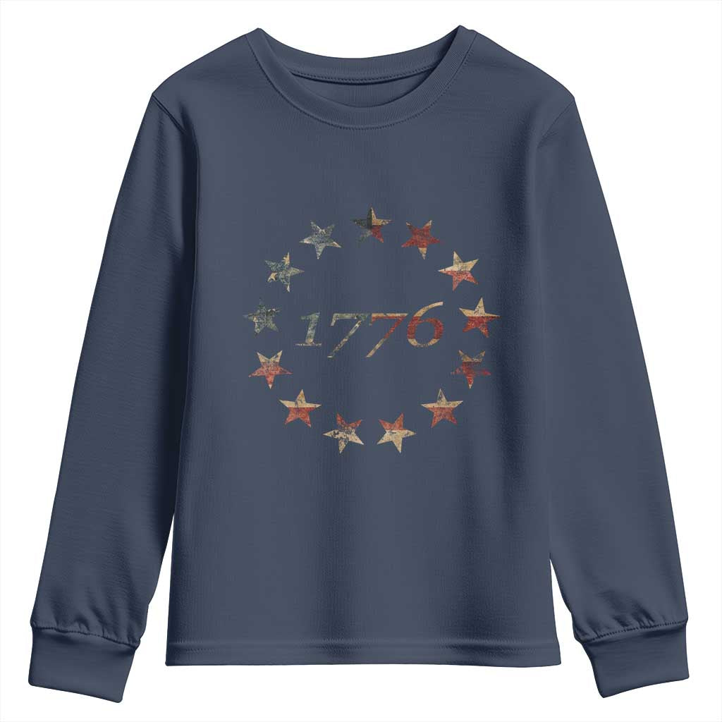 13 Star Flag Betsy Ross Distressed American Flag 1776 USA Youth Sweatshirt 4th Of July - Wonder Print Shop