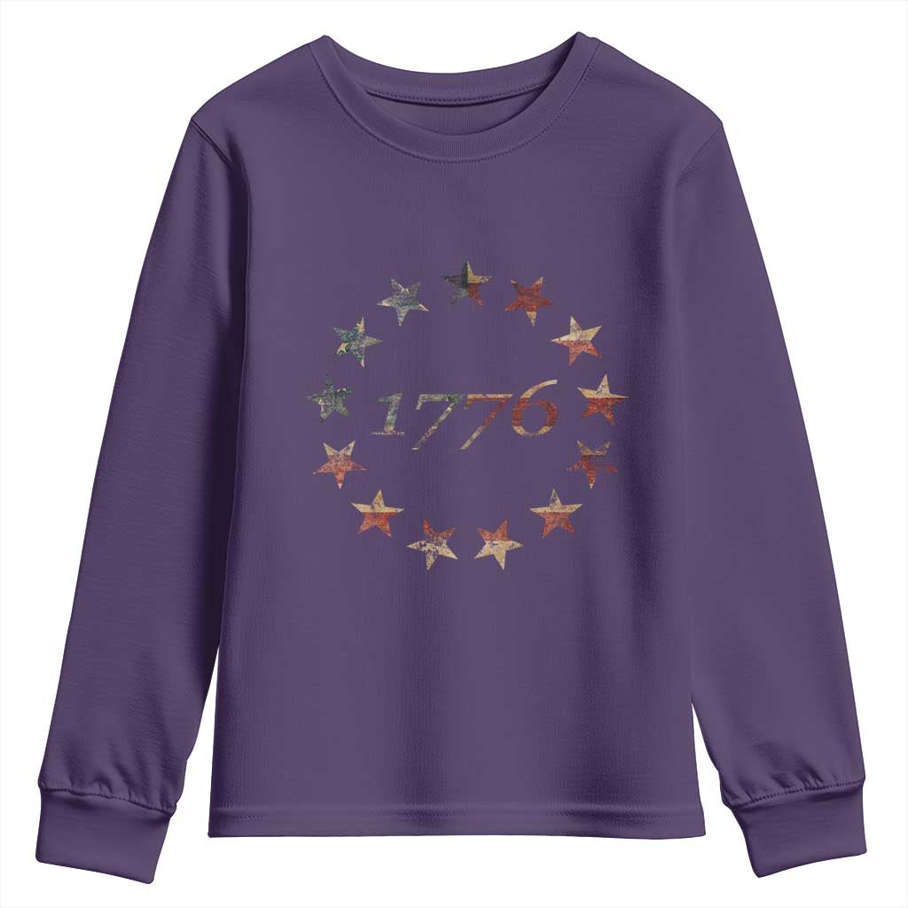 13 Star Flag Betsy Ross Distressed American Flag 1776 USA Youth Sweatshirt 4th Of July - Wonder Print Shop