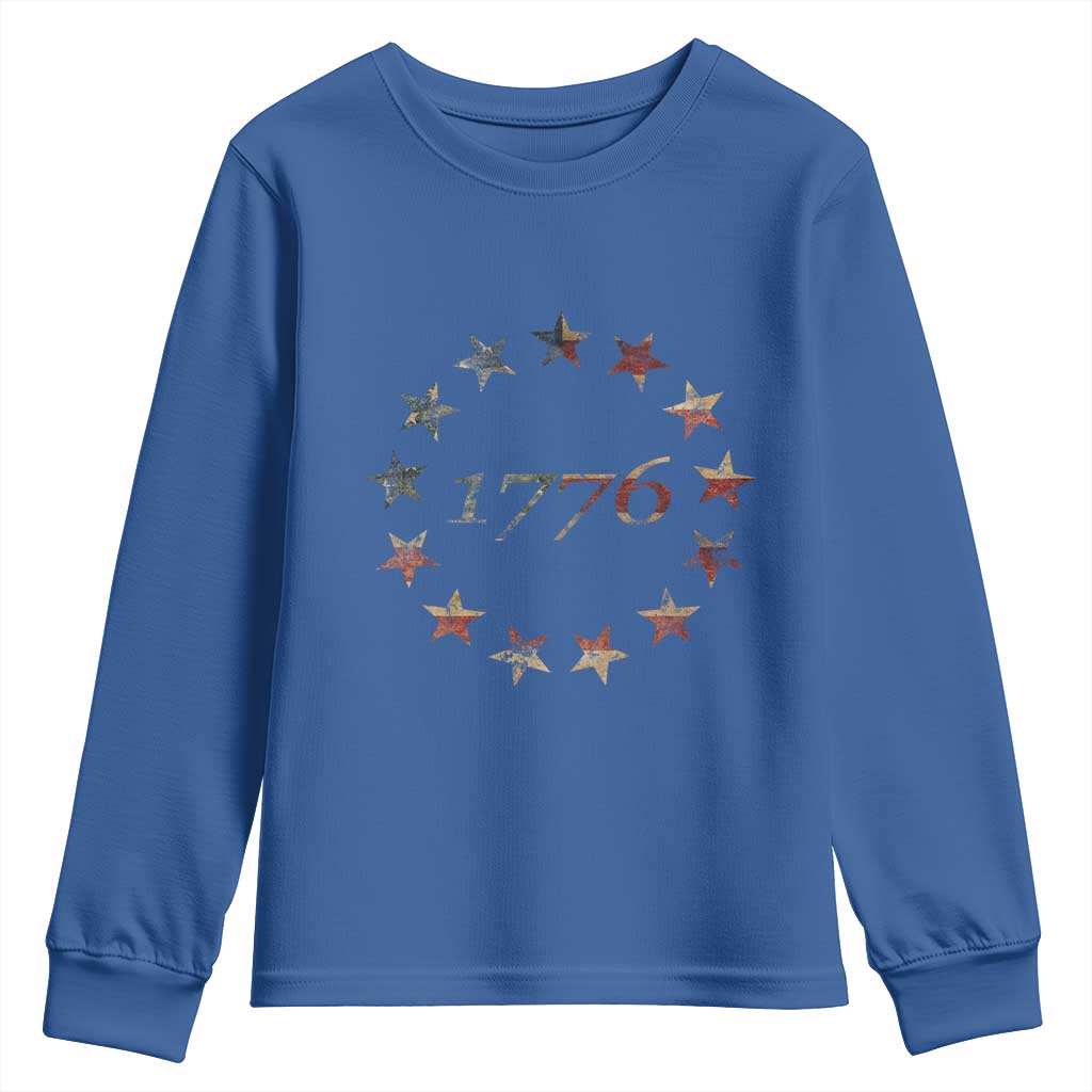 13 Star Flag Betsy Ross Distressed American Flag 1776 USA Youth Sweatshirt 4th Of July - Wonder Print Shop
