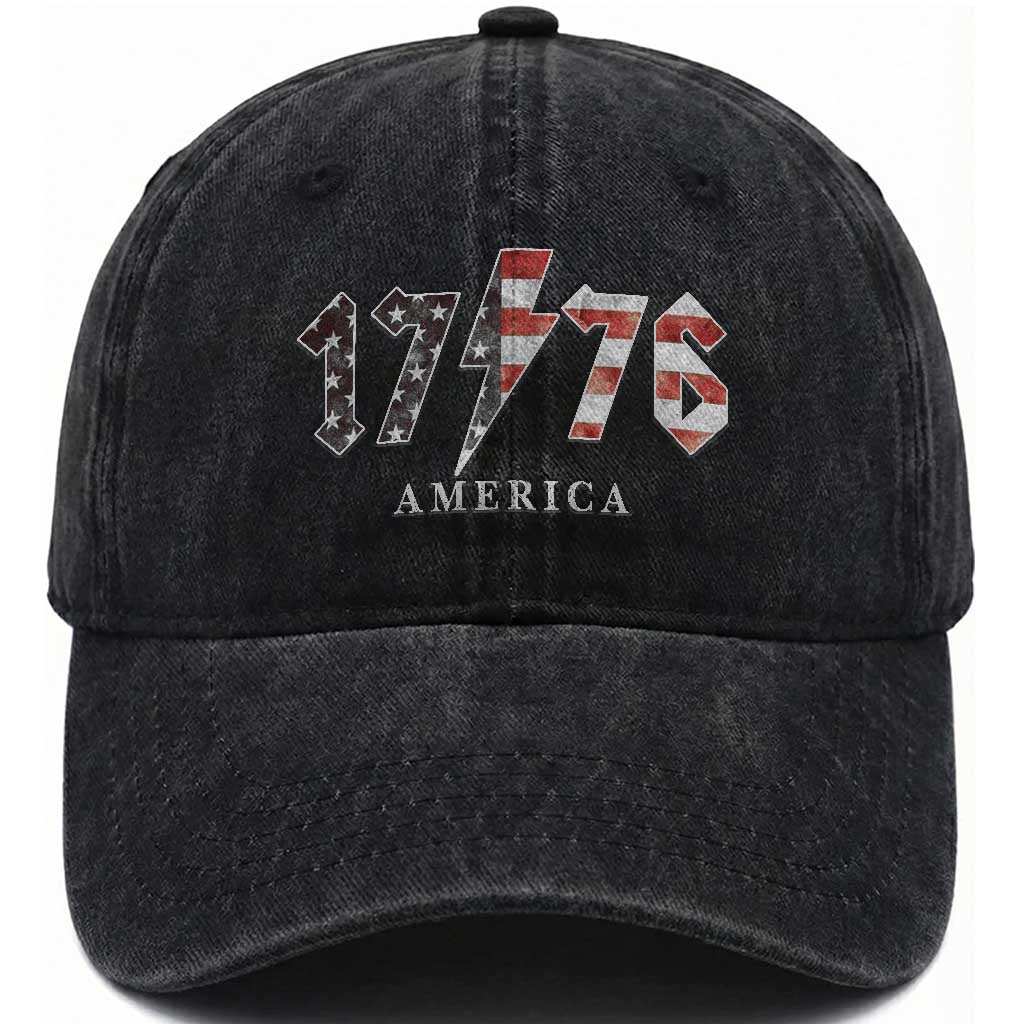 Patriotic 4th Of July 1776 America Classic Rock Washed Cotton Baseball Cap Vintage American Flag