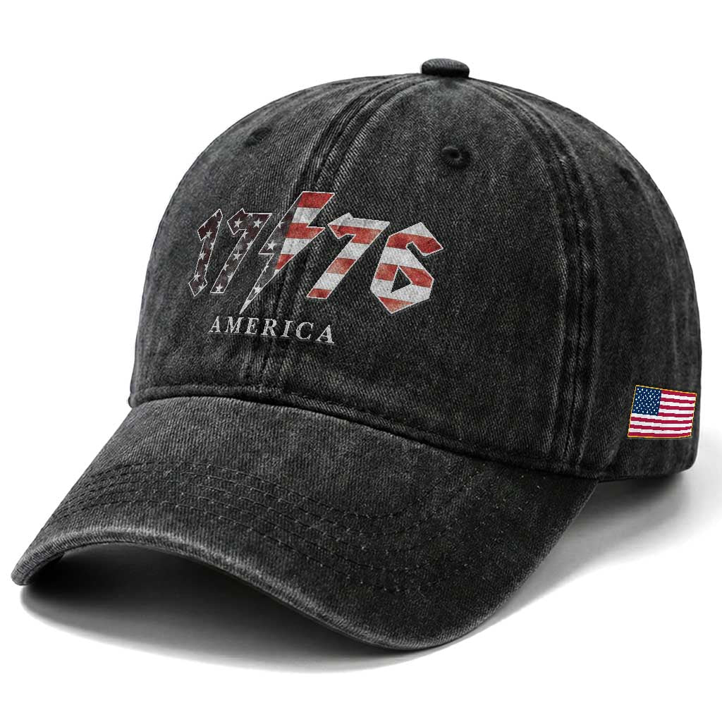 Patriotic 4th Of July 1776 America Classic Rock Washed Cotton Baseball Cap Vintage American Flag