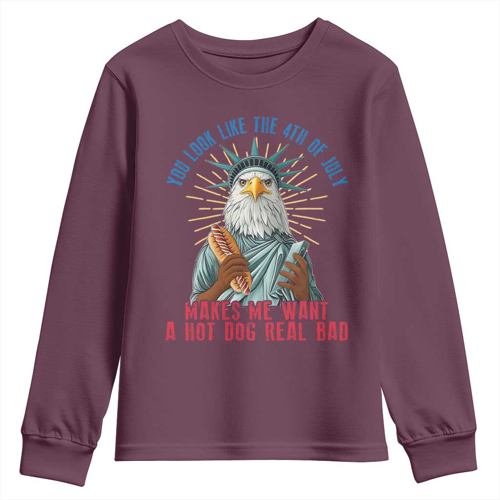 Funny You Look Like The 4th Of July Makes Me Want A Hot Dog Real Bad Youth Sweatshirt Eagle Statue Of Liberty - Wonder Print Shop