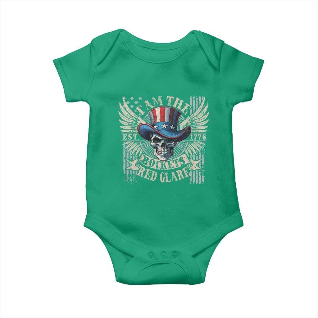 Funny 4th Of July Patriotic Skull Baby Onesie I Am The Rockets Red Glare EST 1776 - Wonder Print Shop