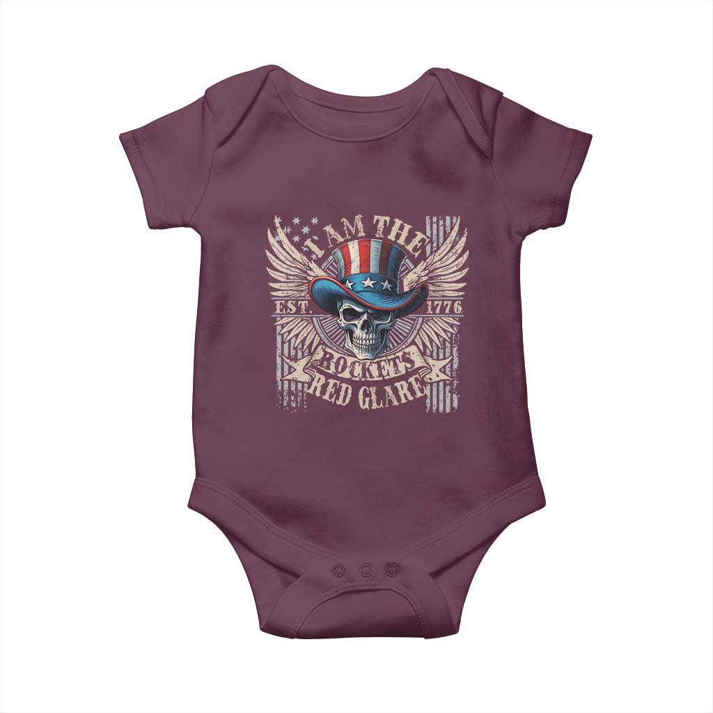 Funny 4th Of July Patriotic Skull Baby Onesie I Am The Rockets Red Glare EST 1776 - Wonder Print Shop