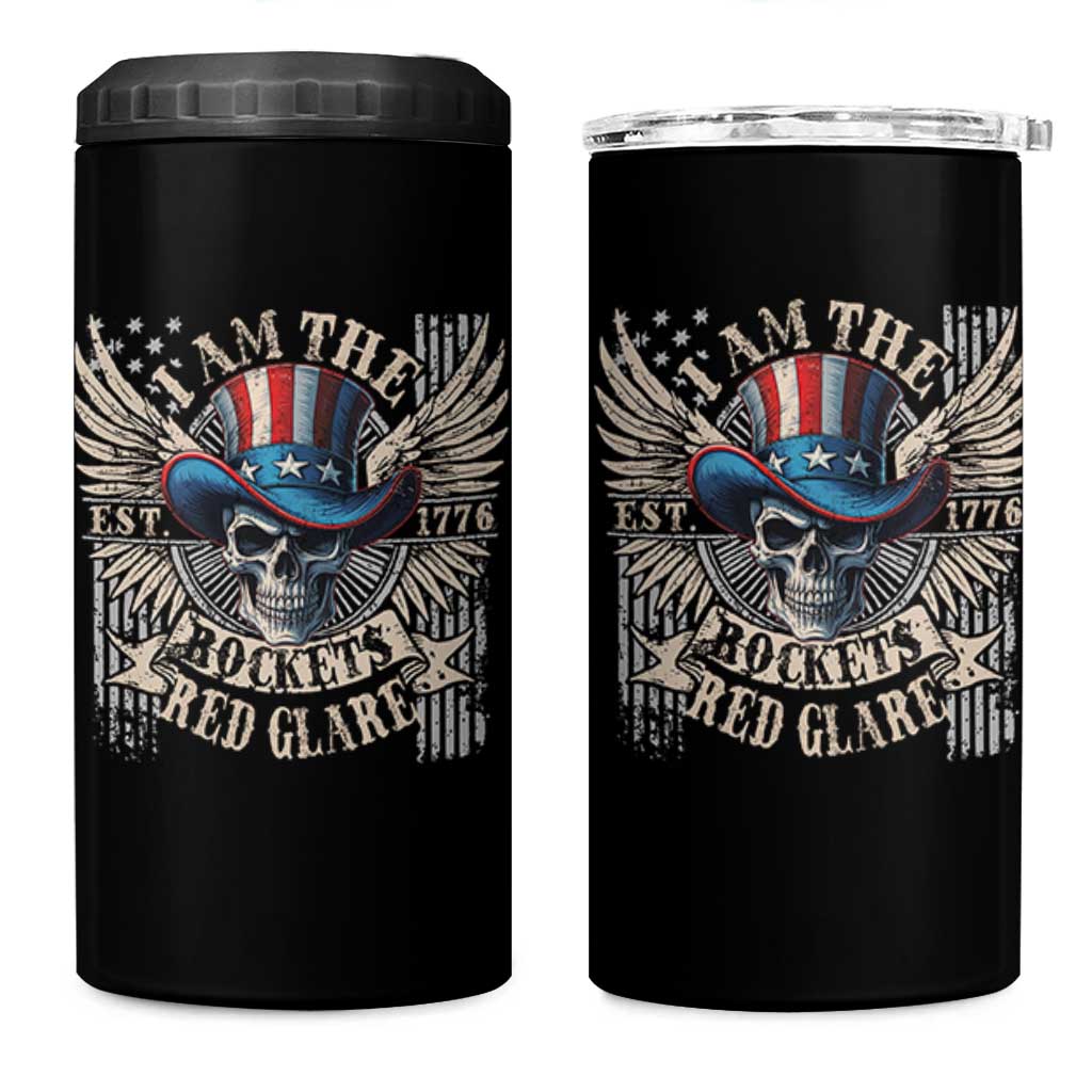 Funny 4th Of July Patriotic Skull 4 in 1 Can Cooler Tumbler I Am The Rockets Red Glare EST 1776 - Wonder Print Shop