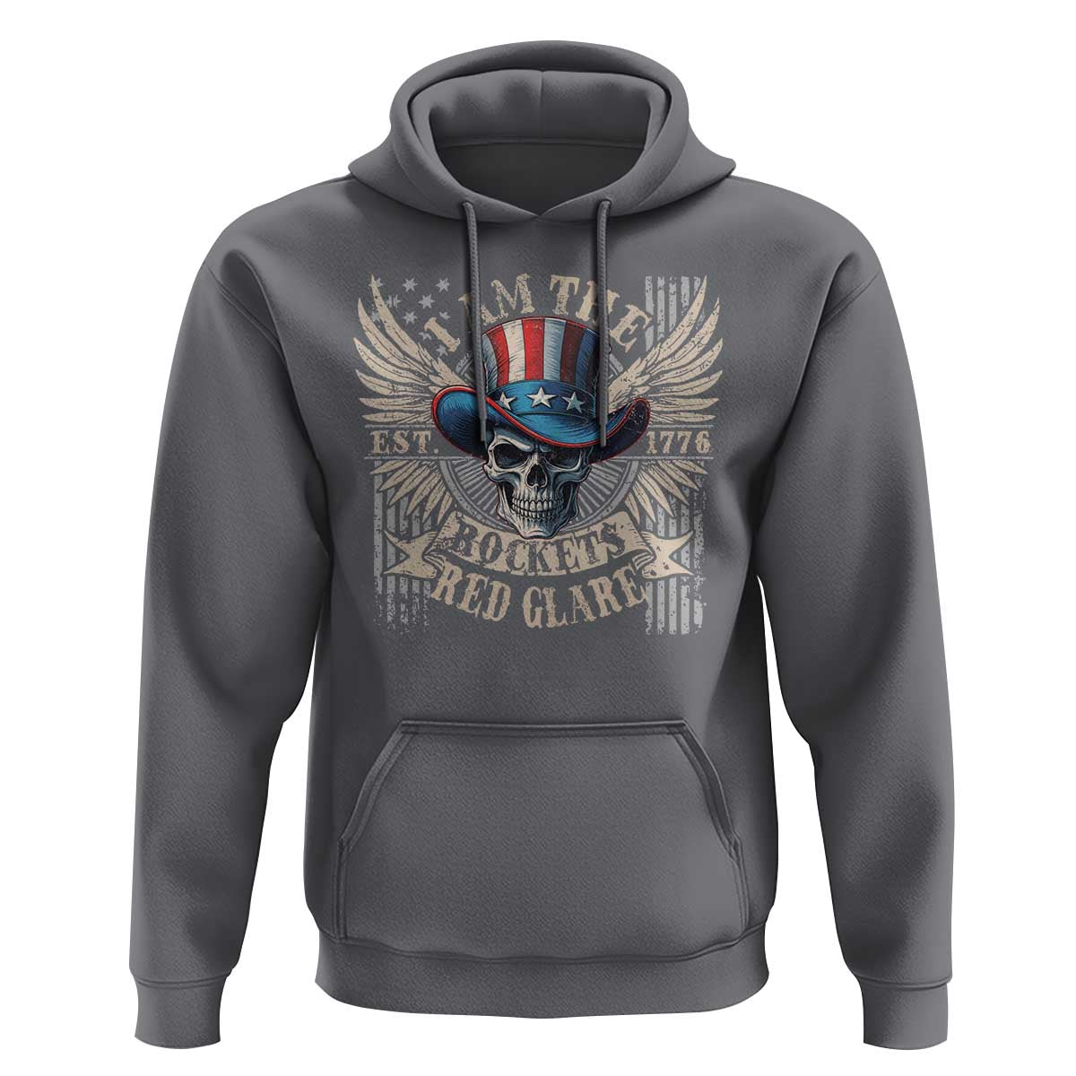 Funny 4th Of July Patriotic Skull Hoodie I Am The Rockets Red Glare EST 1776 - Wonder Print Shop