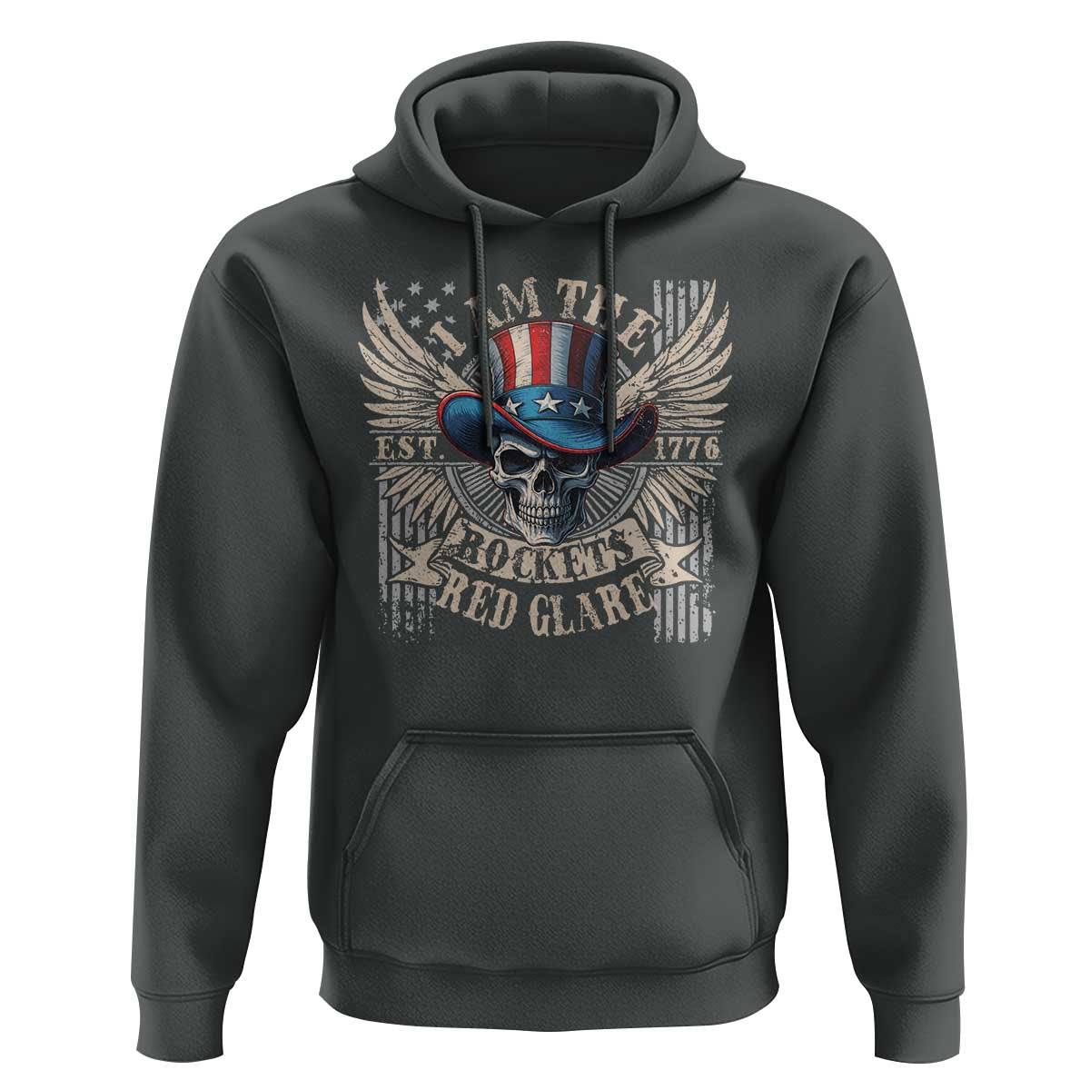 Funny 4th Of July Patriotic Skull Hoodie I Am The Rockets Red Glare EST 1776 - Wonder Print Shop