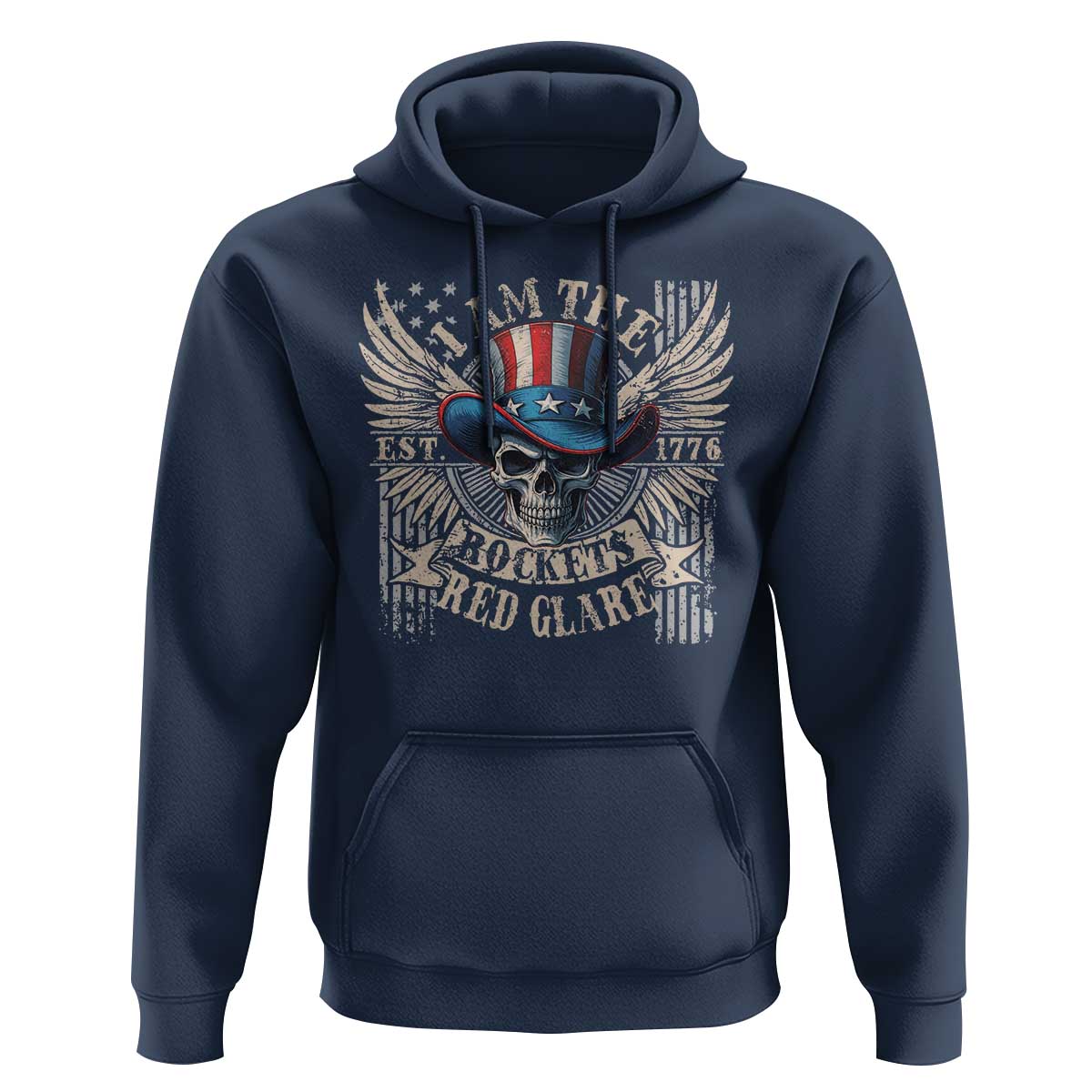 Funny 4th Of July Patriotic Skull Hoodie I Am The Rockets Red Glare EST 1776 - Wonder Print Shop