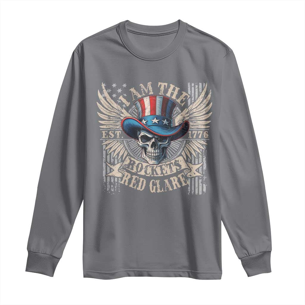 Funny 4th Of July Patriotic Skull Long Sleeve Shirt I Am The Rockets Red Glare EST 1776 - Wonder Print Shop