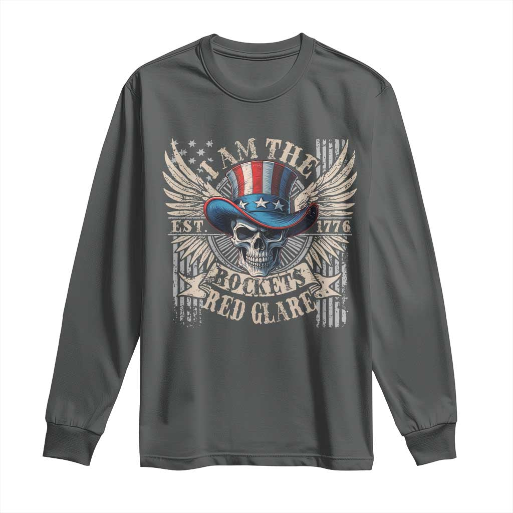 Funny 4th Of July Patriotic Skull Long Sleeve Shirt I Am The Rockets Red Glare EST 1776 - Wonder Print Shop