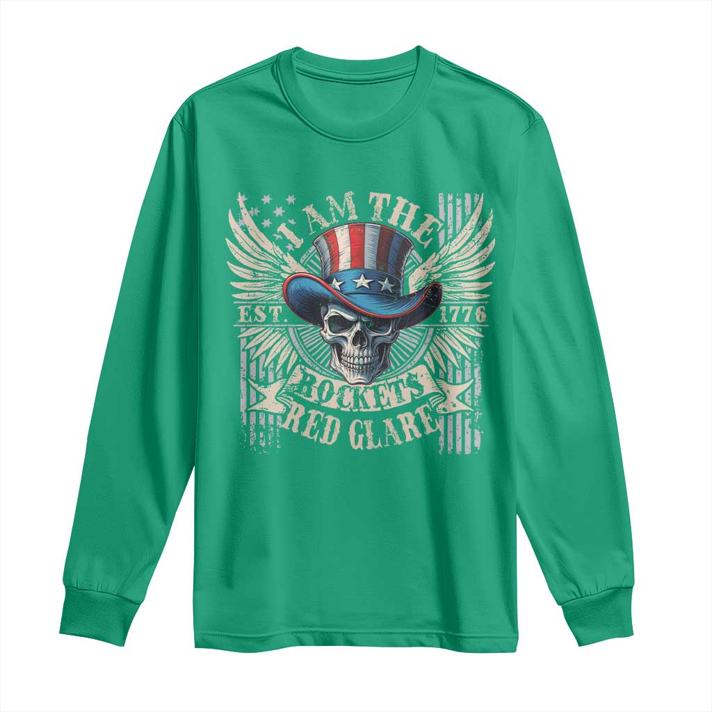 Funny 4th Of July Patriotic Skull Long Sleeve Shirt I Am The Rockets Red Glare EST 1776 - Wonder Print Shop
