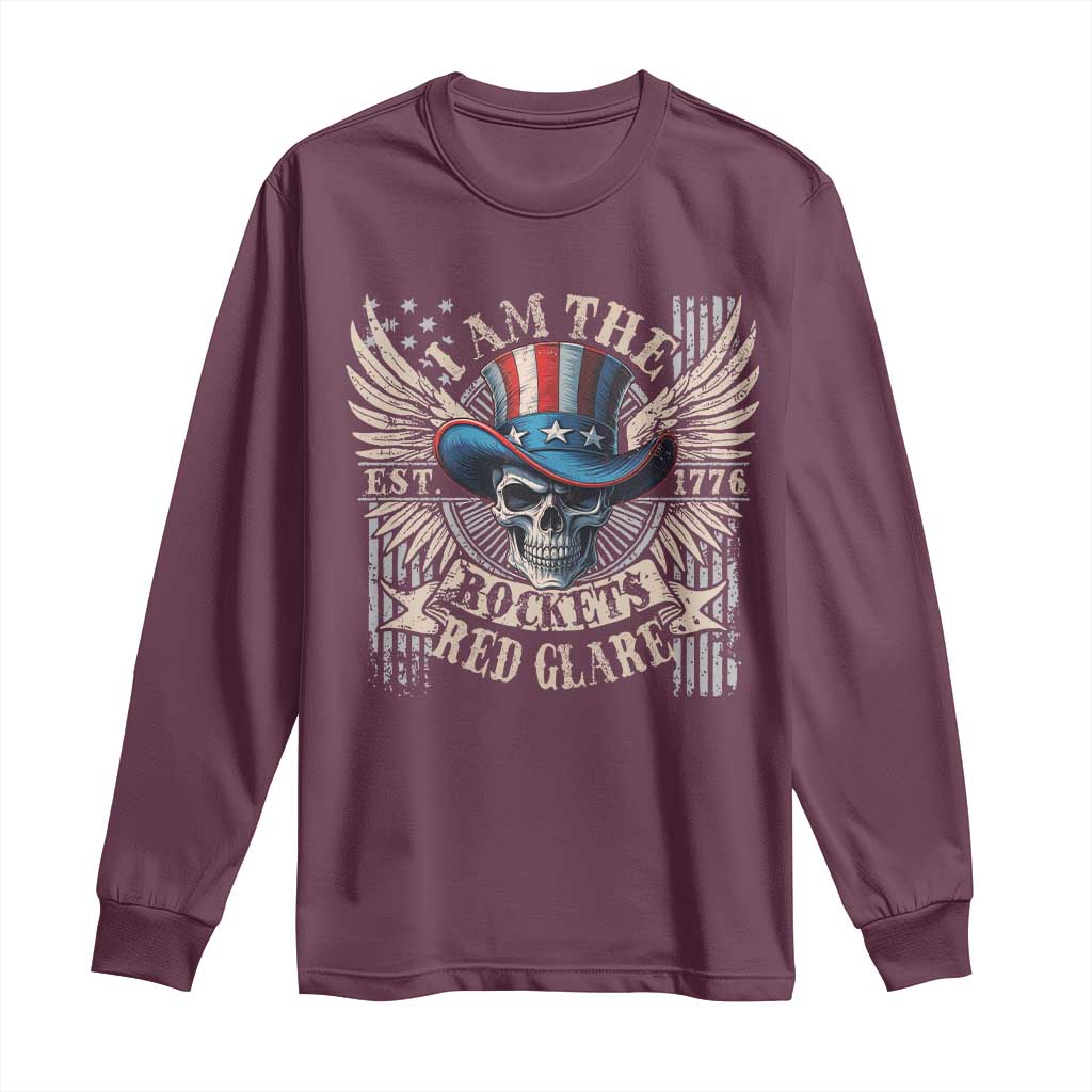 Funny 4th Of July Patriotic Skull Long Sleeve Shirt I Am The Rockets Red Glare EST 1776 - Wonder Print Shop