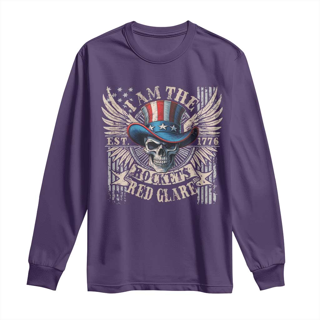 Funny 4th Of July Patriotic Skull Long Sleeve Shirt I Am The Rockets Red Glare EST 1776 - Wonder Print Shop