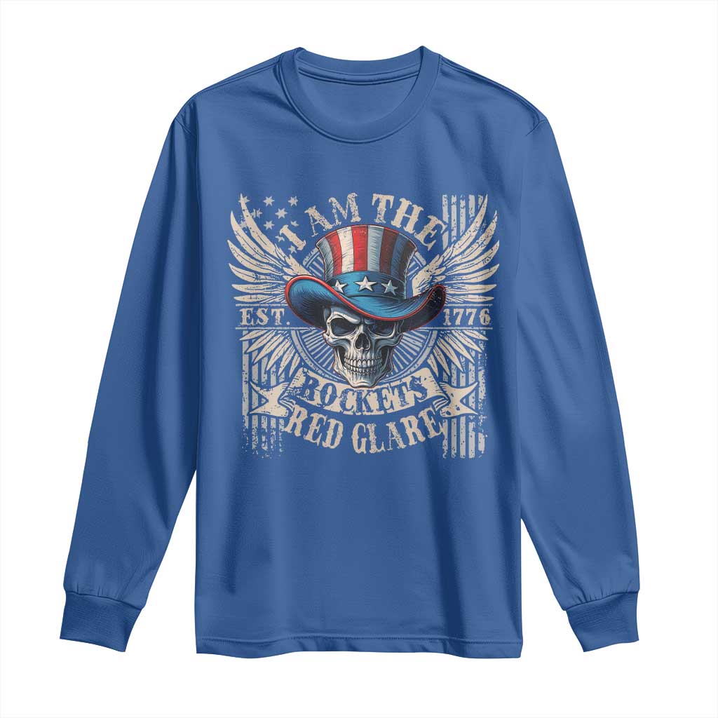 Funny 4th Of July Patriotic Skull Long Sleeve Shirt I Am The Rockets Red Glare EST 1776 - Wonder Print Shop