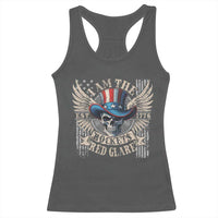 Funny 4th Of July Patriotic Skull Racerback Tank Top I Am The Rockets Red Glare EST 1776 - Wonder Print Shop