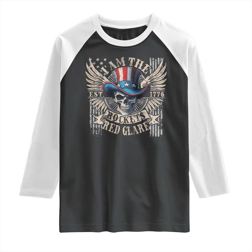 Funny 4th Of July Patriotic Skull Raglan Shirt I Am The Rockets Red Glare EST 1776 - Wonder Print Shop