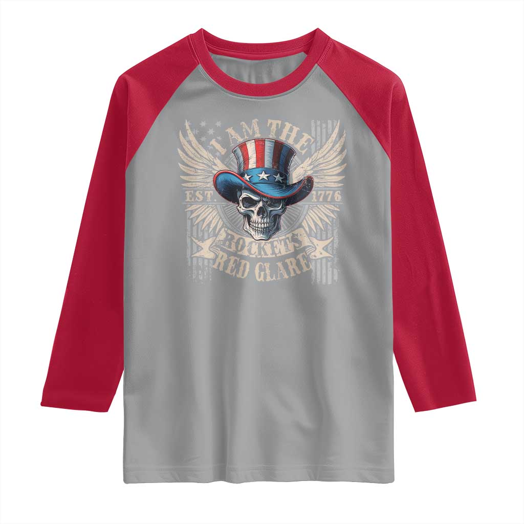 Funny 4th Of July Patriotic Skull Raglan Shirt I Am The Rockets Red Glare EST 1776 - Wonder Print Shop