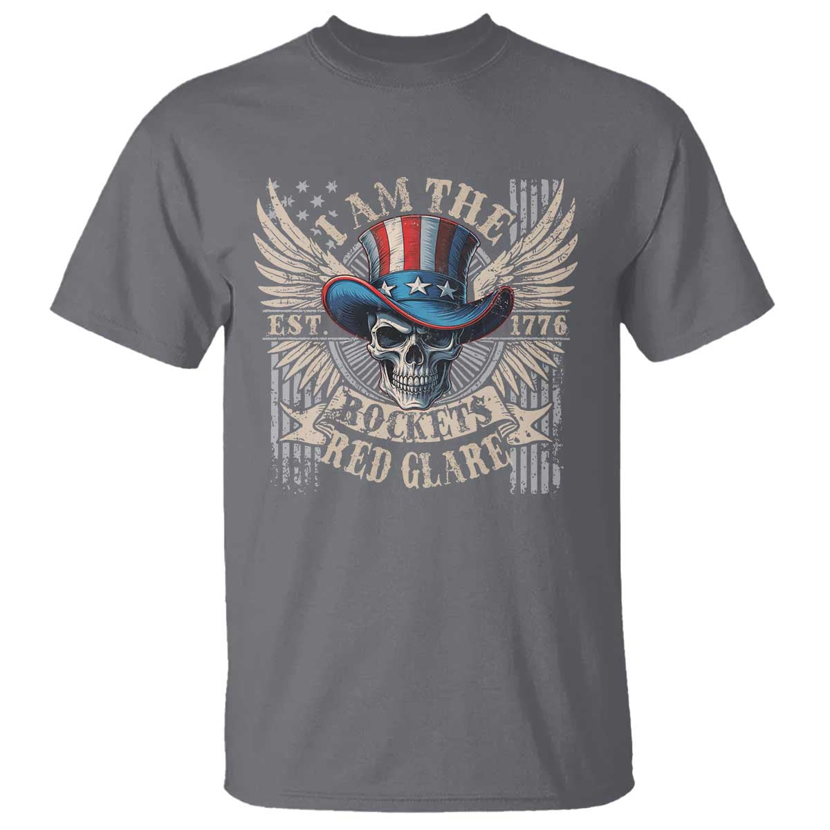 Funny 4th Of July Patriotic Skull T Shirt I Am The Rockets Red Glare EST 1776 - Wonder Print Shop
