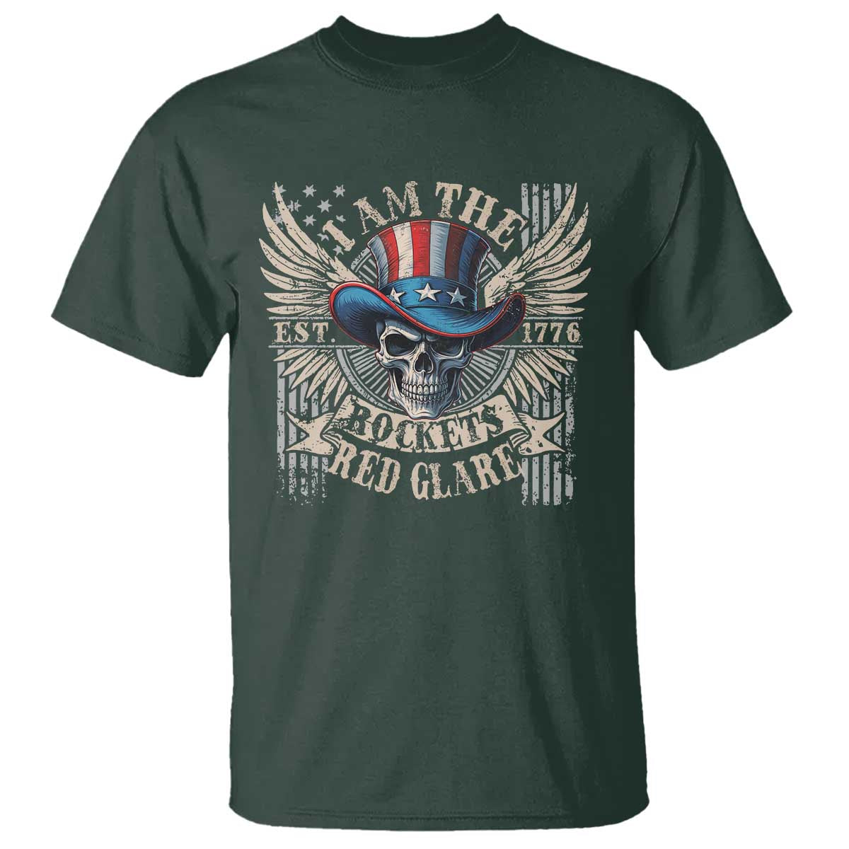 Funny 4th Of July Patriotic Skull T Shirt I Am The Rockets Red Glare EST 1776 - Wonder Print Shop