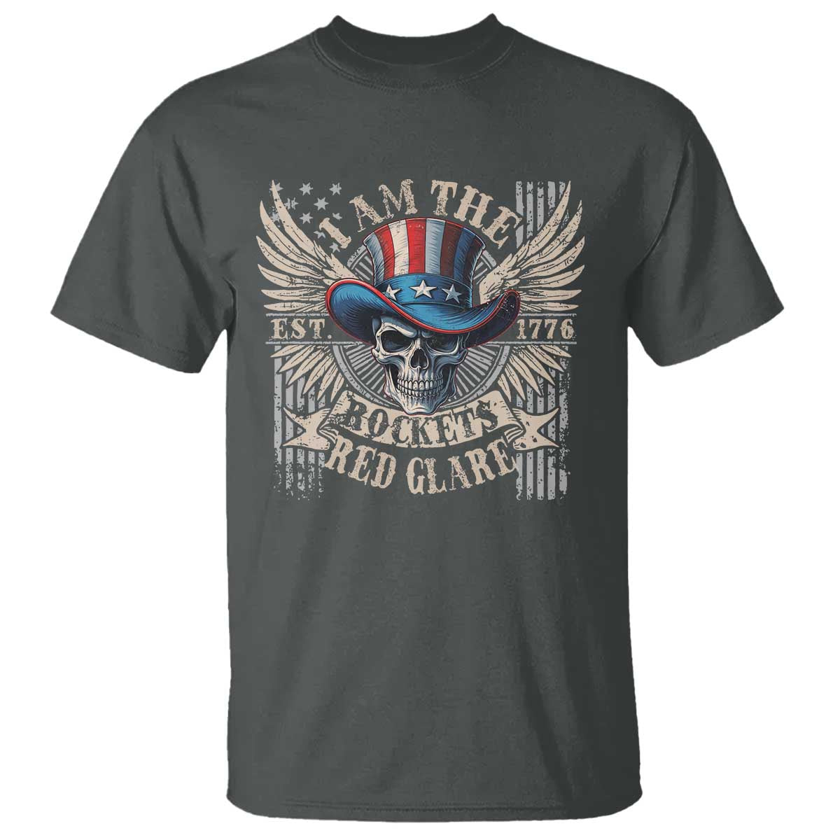 Funny 4th Of July Patriotic Skull T Shirt I Am The Rockets Red Glare EST 1776 - Wonder Print Shop