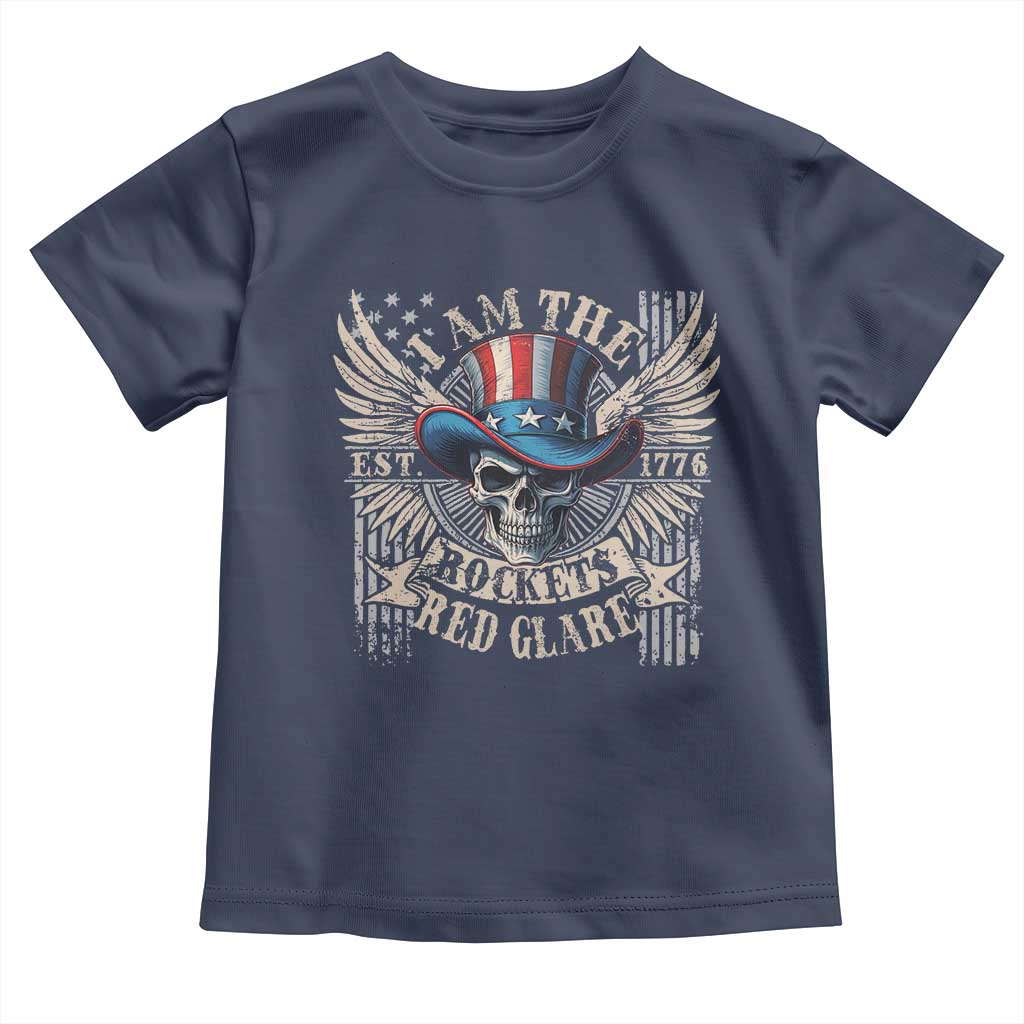 Funny 4th Of July Patriotic Skull Toddler T Shirt I Am The Rockets Red Glare EST 1776 - Wonder Print Shop