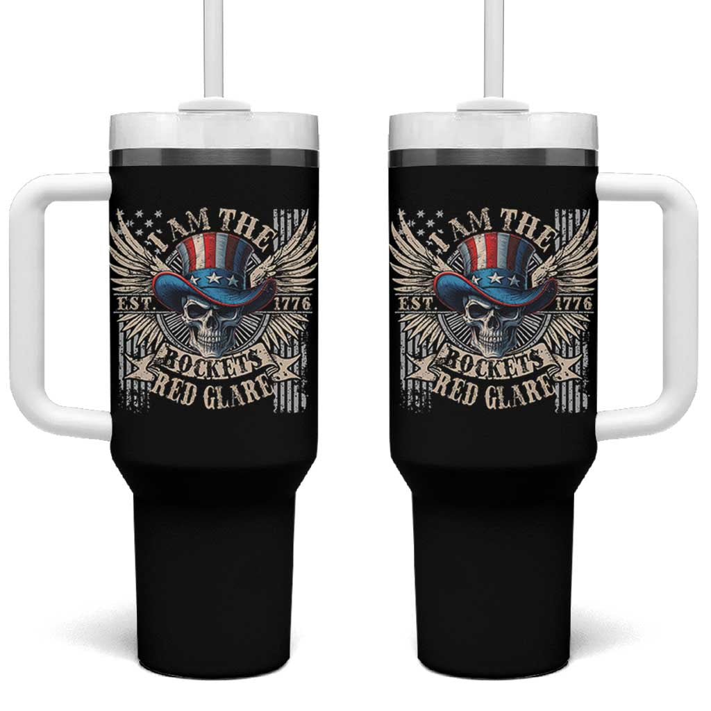 Funny 4th Of July Patriotic Skull Tumbler With Handle I Am The Rockets Red Glare EST 1776 - Wonder Print Shop