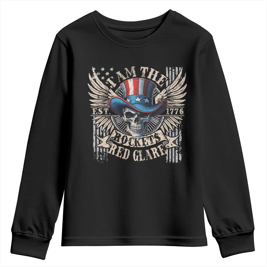 Funny 4th Of July Patriotic Skull Youth Sweatshirt I Am The Rockets Red Glare EST 1776 - Wonder Print Shop