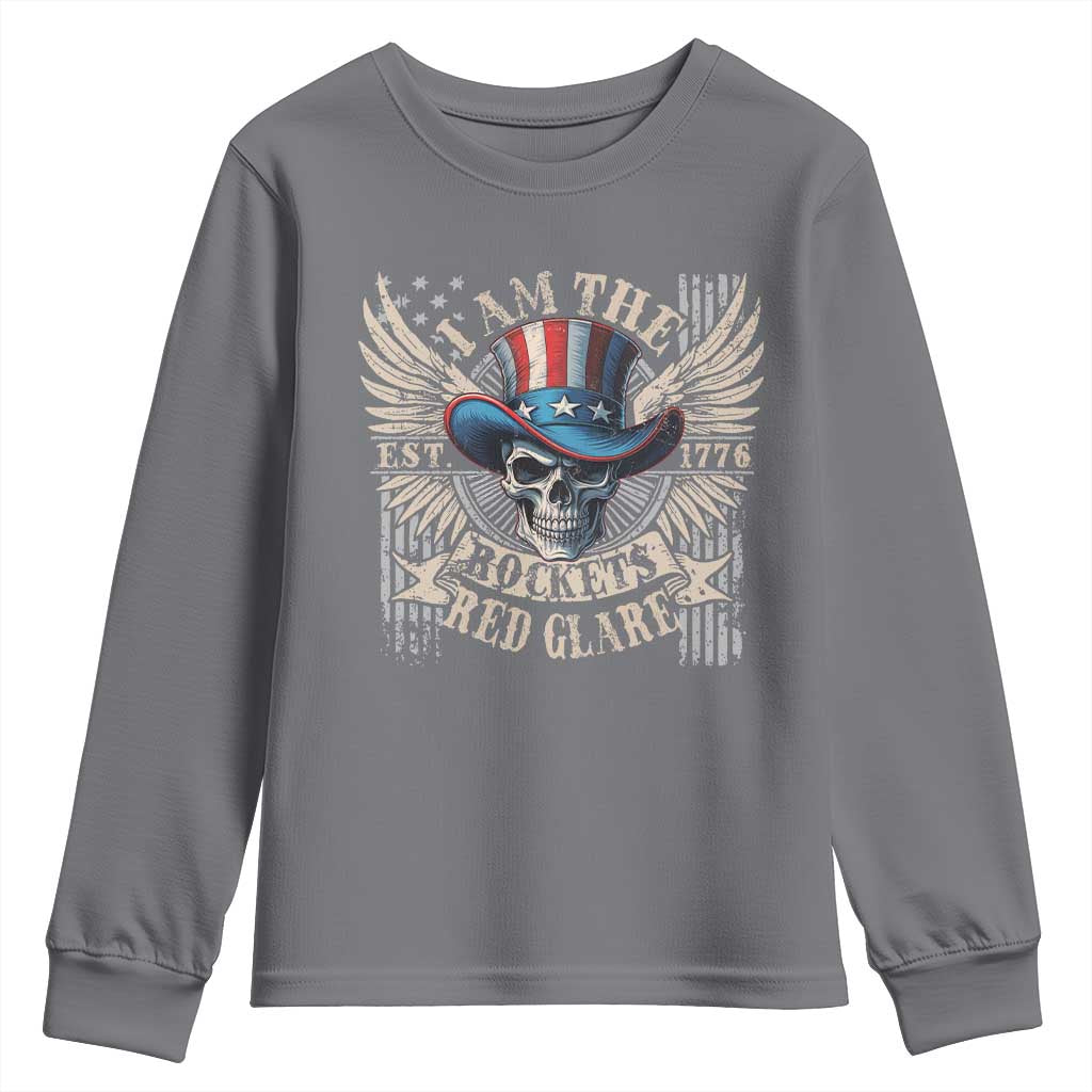 Funny 4th Of July Patriotic Skull Youth Sweatshirt I Am The Rockets Red Glare EST 1776 - Wonder Print Shop