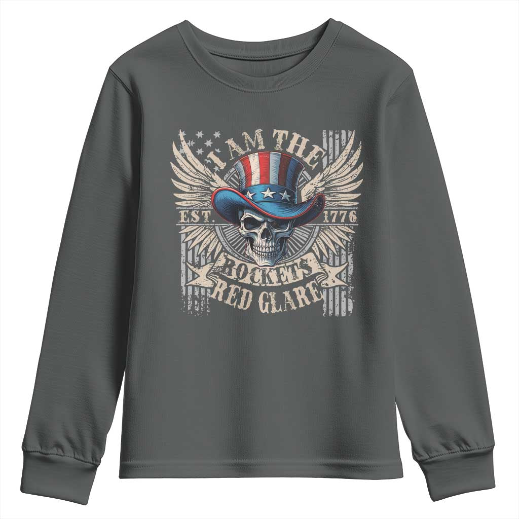 Funny 4th Of July Patriotic Skull Youth Sweatshirt I Am The Rockets Red Glare EST 1776 - Wonder Print Shop