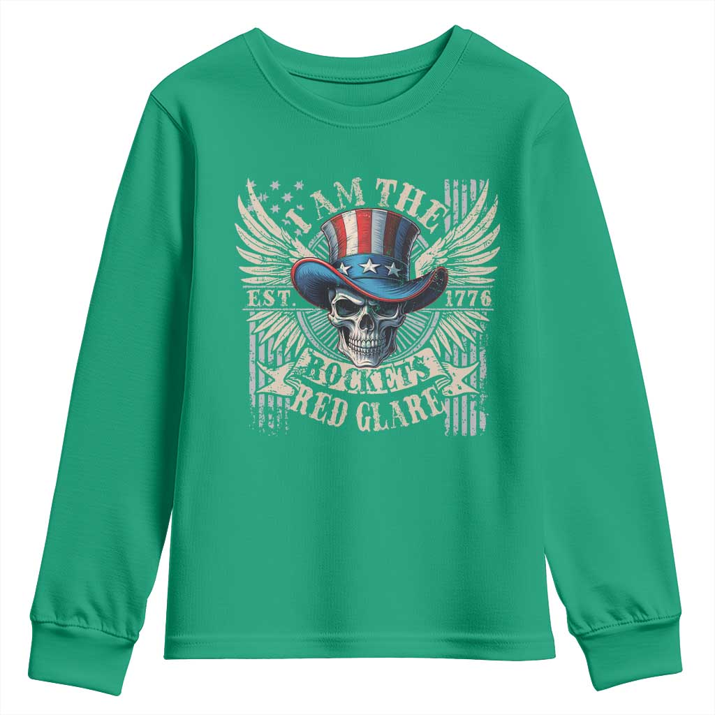 Funny 4th Of July Patriotic Skull Youth Sweatshirt I Am The Rockets Red Glare EST 1776 - Wonder Print Shop