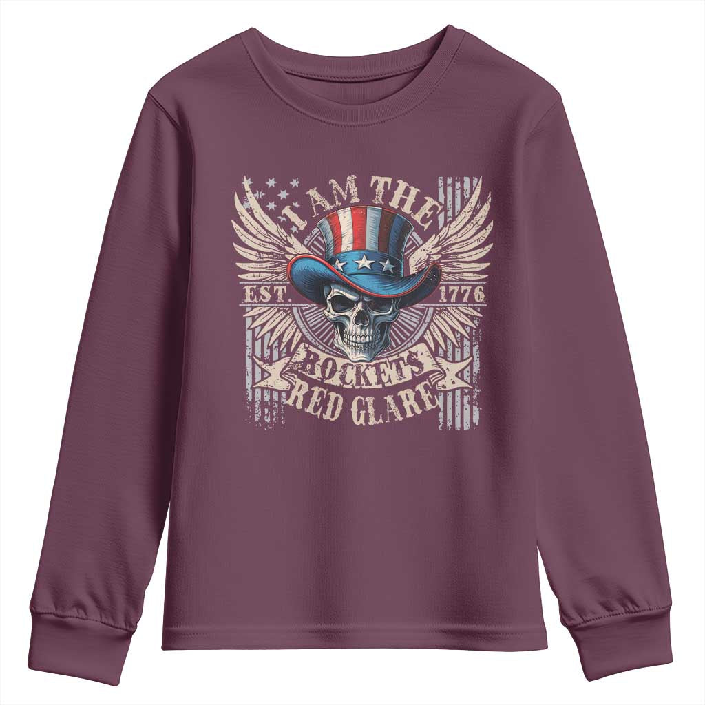 Funny 4th Of July Patriotic Skull Youth Sweatshirt I Am The Rockets Red Glare EST 1776 - Wonder Print Shop