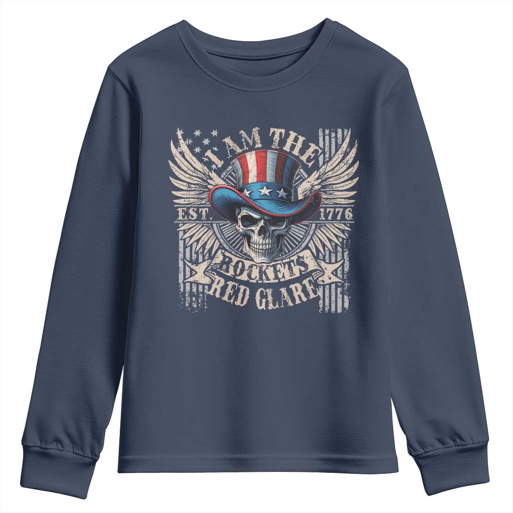 Funny 4th Of July Patriotic Skull Youth Sweatshirt I Am The Rockets Red Glare EST 1776 - Wonder Print Shop