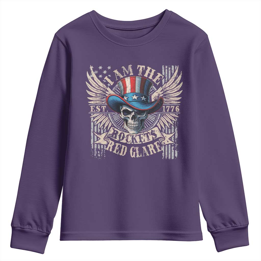 Funny 4th Of July Patriotic Skull Youth Sweatshirt I Am The Rockets Red Glare EST 1776 - Wonder Print Shop