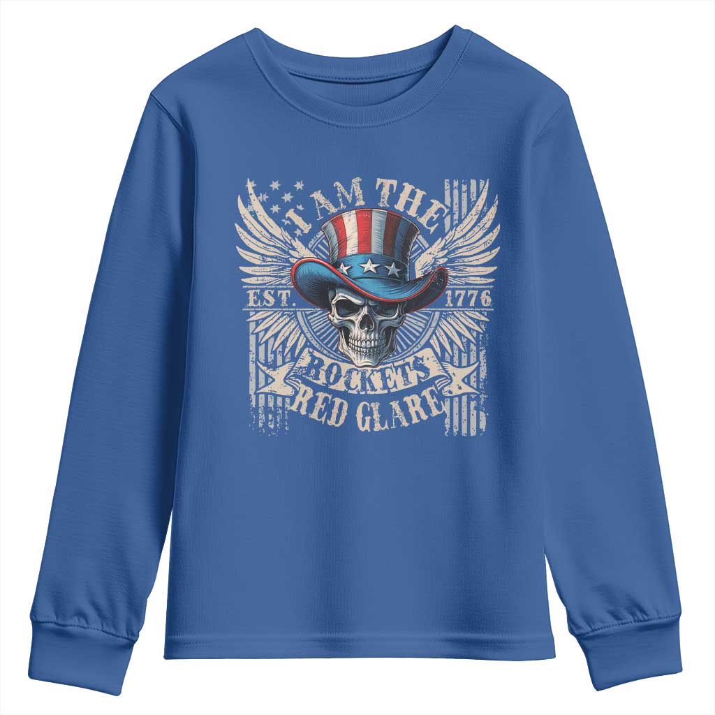 Funny 4th Of July Patriotic Skull Youth Sweatshirt I Am The Rockets Red Glare EST 1776 - Wonder Print Shop