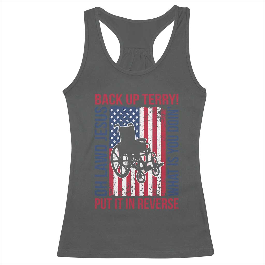 Funny Back Up Terry Put It In Reverse Racerback Tank Top Oh Lawd Jesus What Is You Doin - Wonder Print Shop