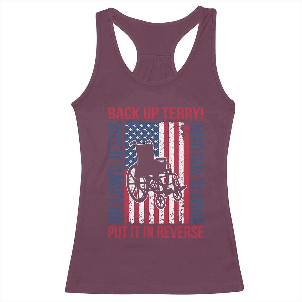 Funny Back Up Terry Put It In Reverse Racerback Tank Top Oh Lawd Jesus What Is You Doin - Wonder Print Shop
