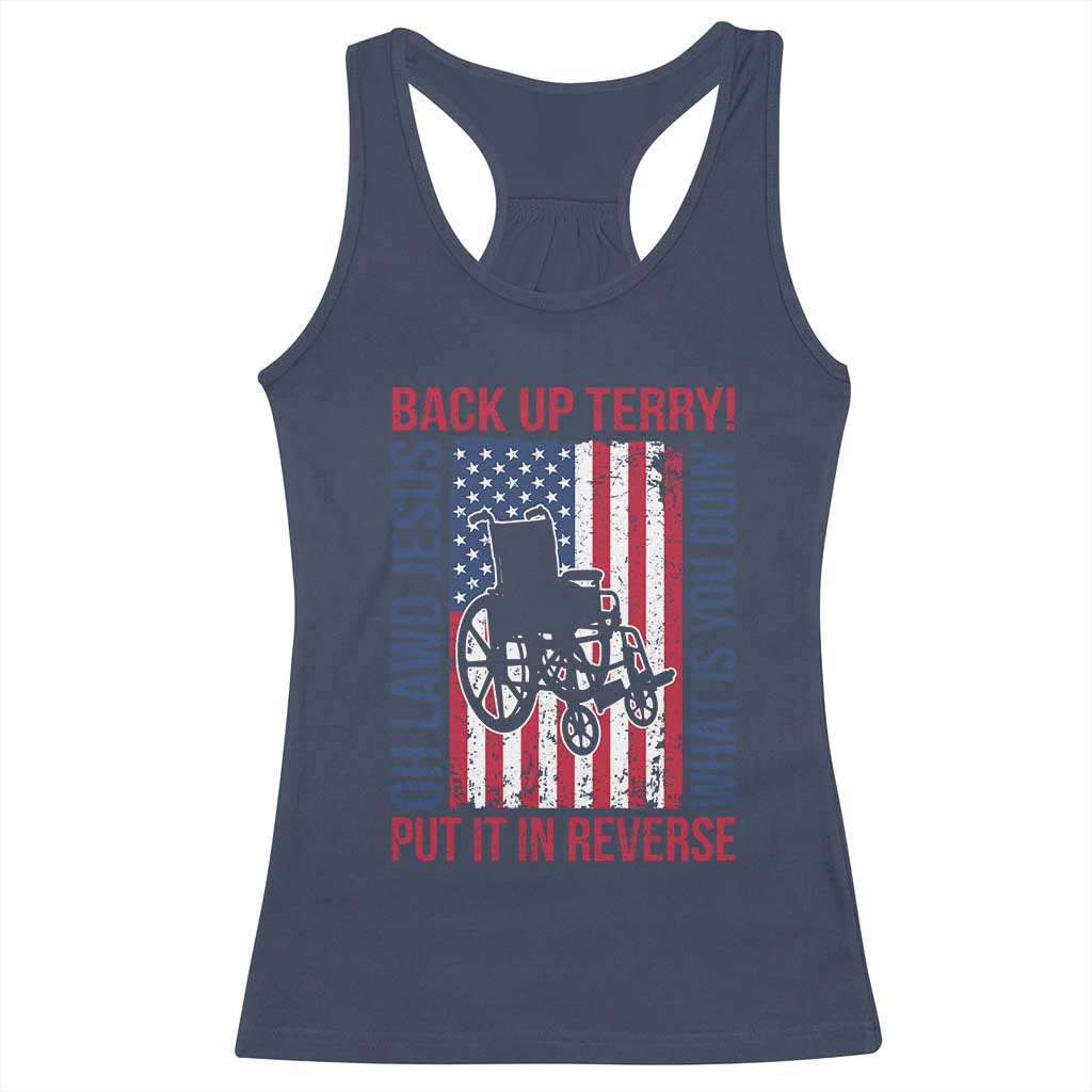 Funny Back Up Terry Put It In Reverse Racerback Tank Top Oh Lawd Jesus What Is You Doin - Wonder Print Shop