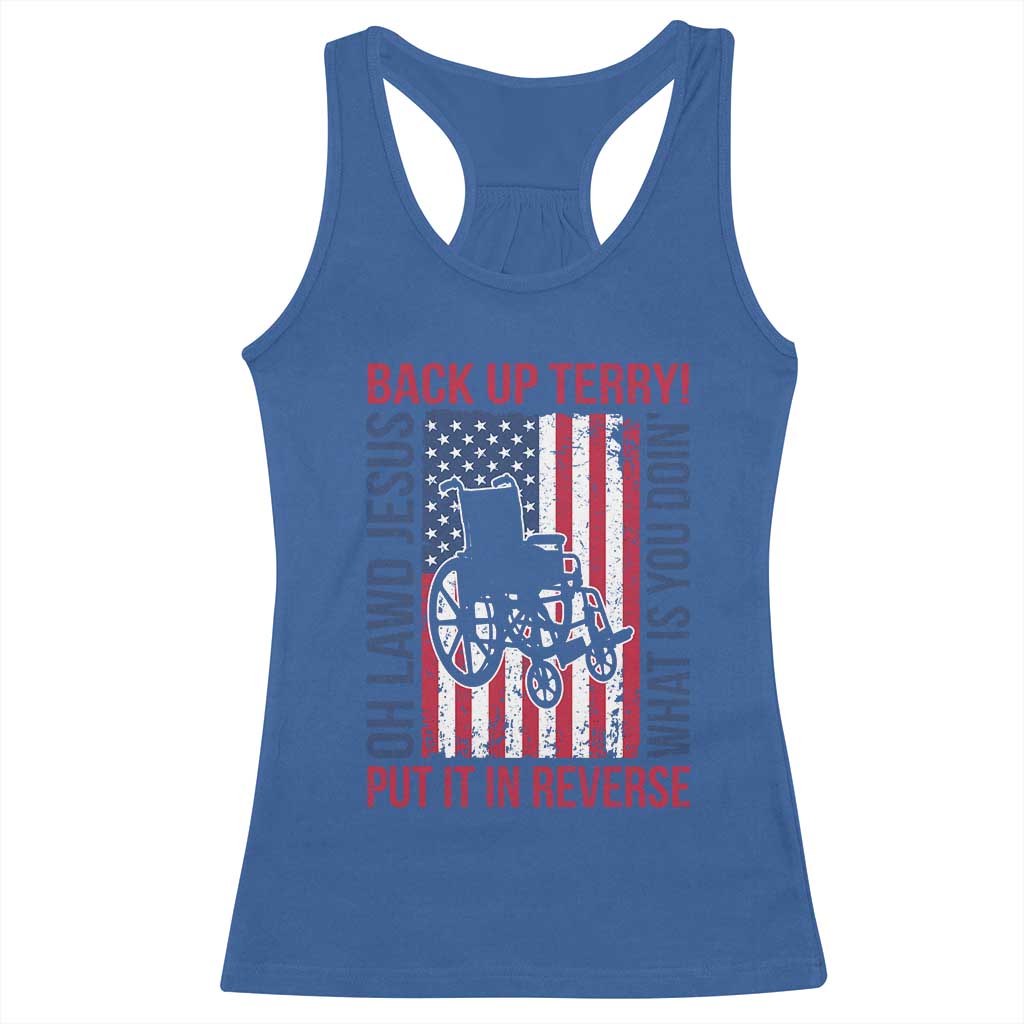 Funny Back Up Terry Put It In Reverse Racerback Tank Top Oh Lawd Jesus What Is You Doin - Wonder Print Shop